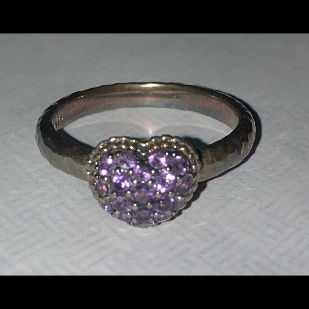 Jai sterling silver and purple gemstone heart ring size 9.5